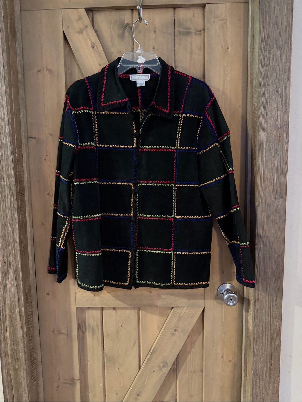 SMH Boutique Suede
Patchwork Boho Jacket
Womens L Embroidered
Grannycore Artsy